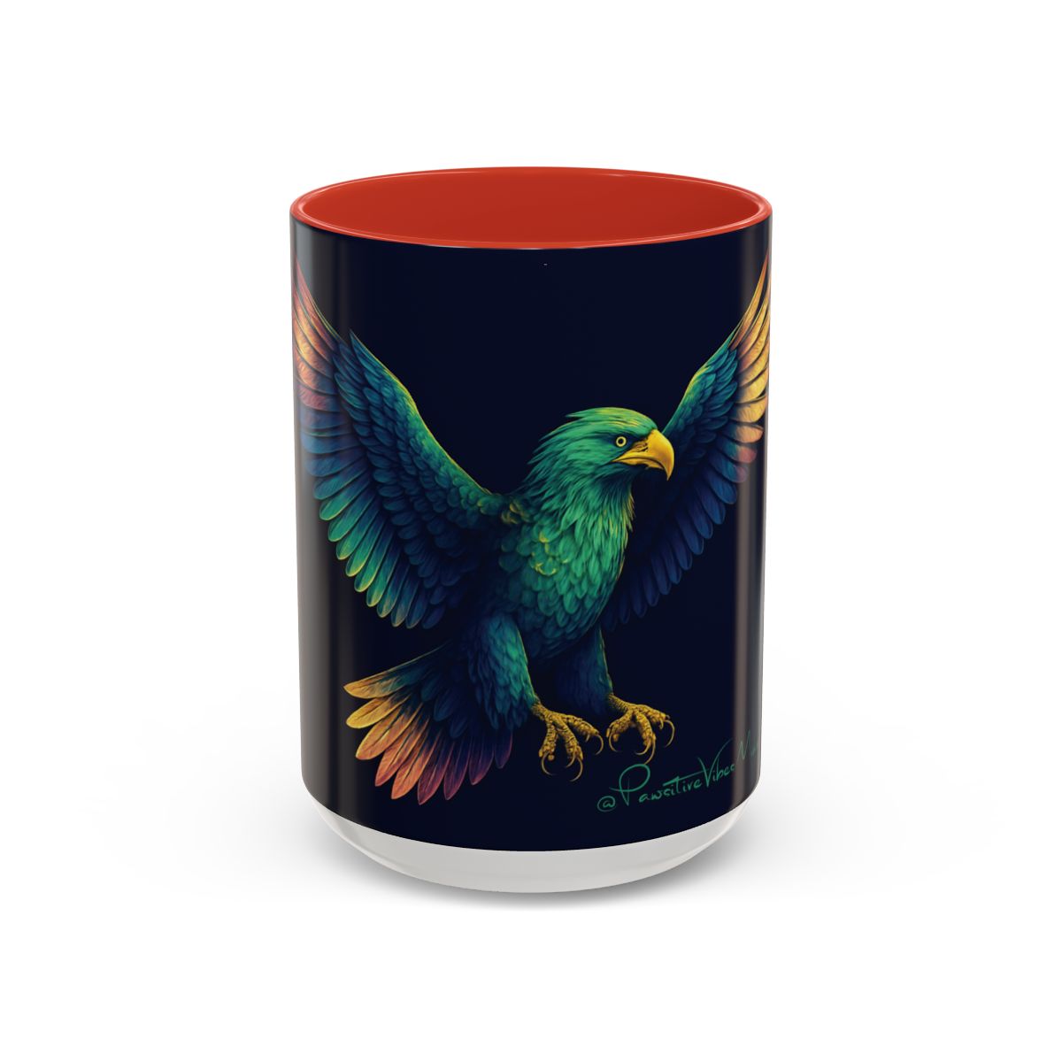 “Eagle illustration with romantic northern sky palette printed on ceramic mug.”