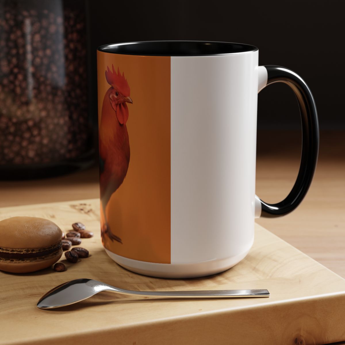 “Full‑wrap rooster illustration with Miami‑sunset background and bold feather details.”