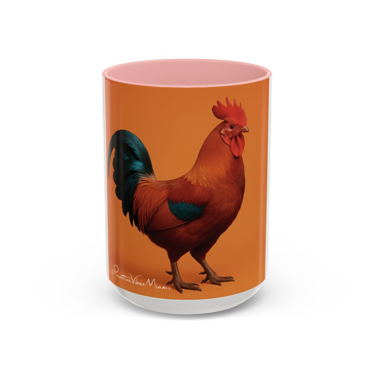 “Playful Miami rooster illustration on mug capturing the loud, chaotic spirit of the 305.”