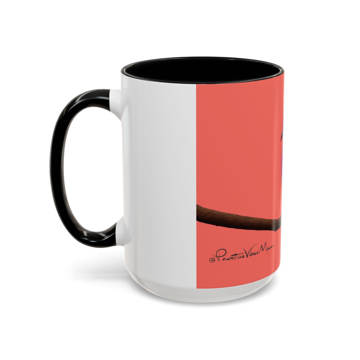 “Close‑up of vibrant pigeon illustration inspired by Miami wildlife printed on glossy mug.”