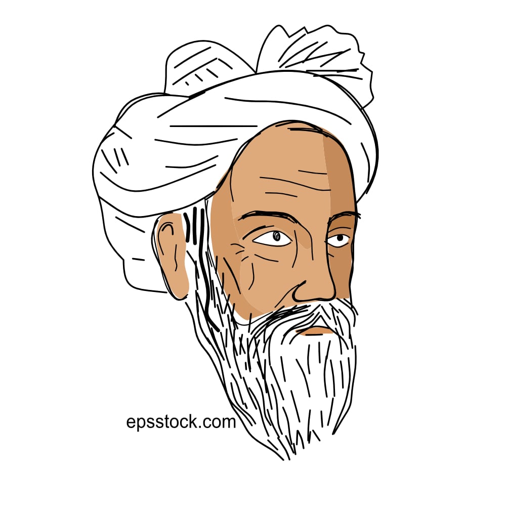 Omar Khayyam portrait, flat vector illustration