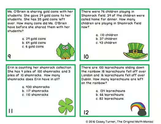 Story Problem Task Cards for March - 2nd Grade