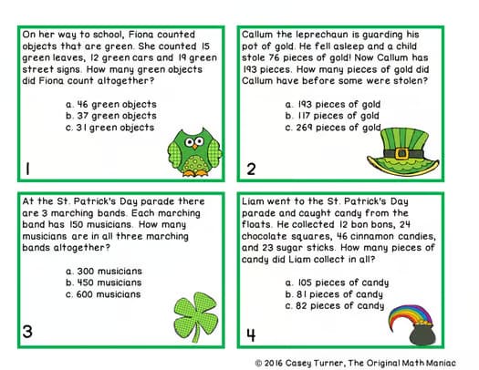 Story Problem Task Cards for March - 2nd Grade