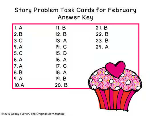 Story Problem Task Cards for February - 2nd Grade