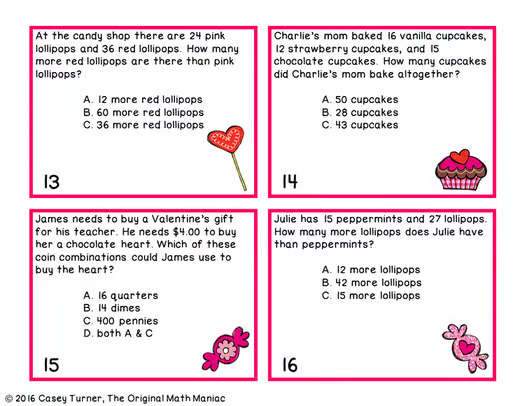 Story Problem Task Cards for February - 2nd Grade