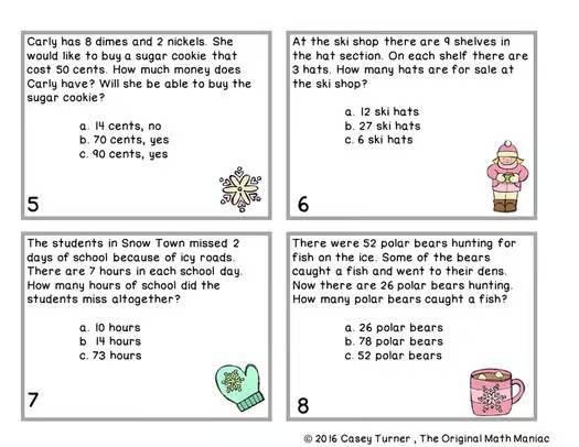 Story Problem Task Cards for January - Second Grade