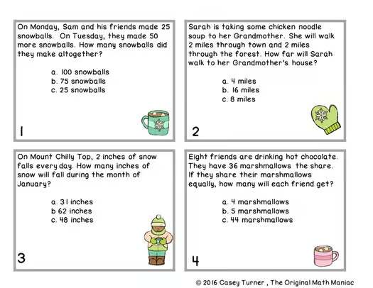 Story Problem Task Cards for January - Second Grade
