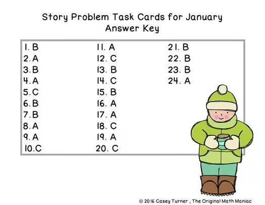 Story Problem Task Cards for January - Second Grade