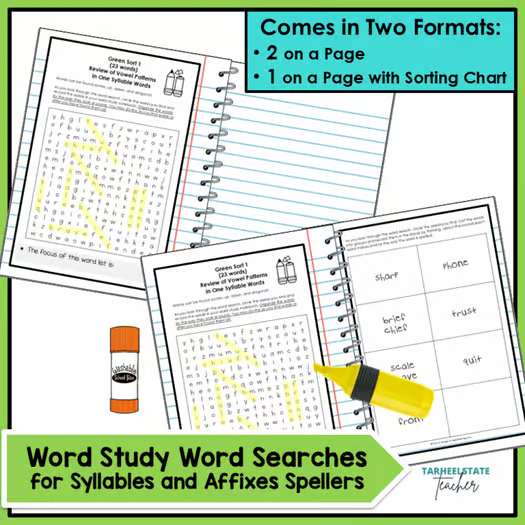 Words Their Way Word Study Word Searches 3rd 4th Grade Spelling Daily Activities
