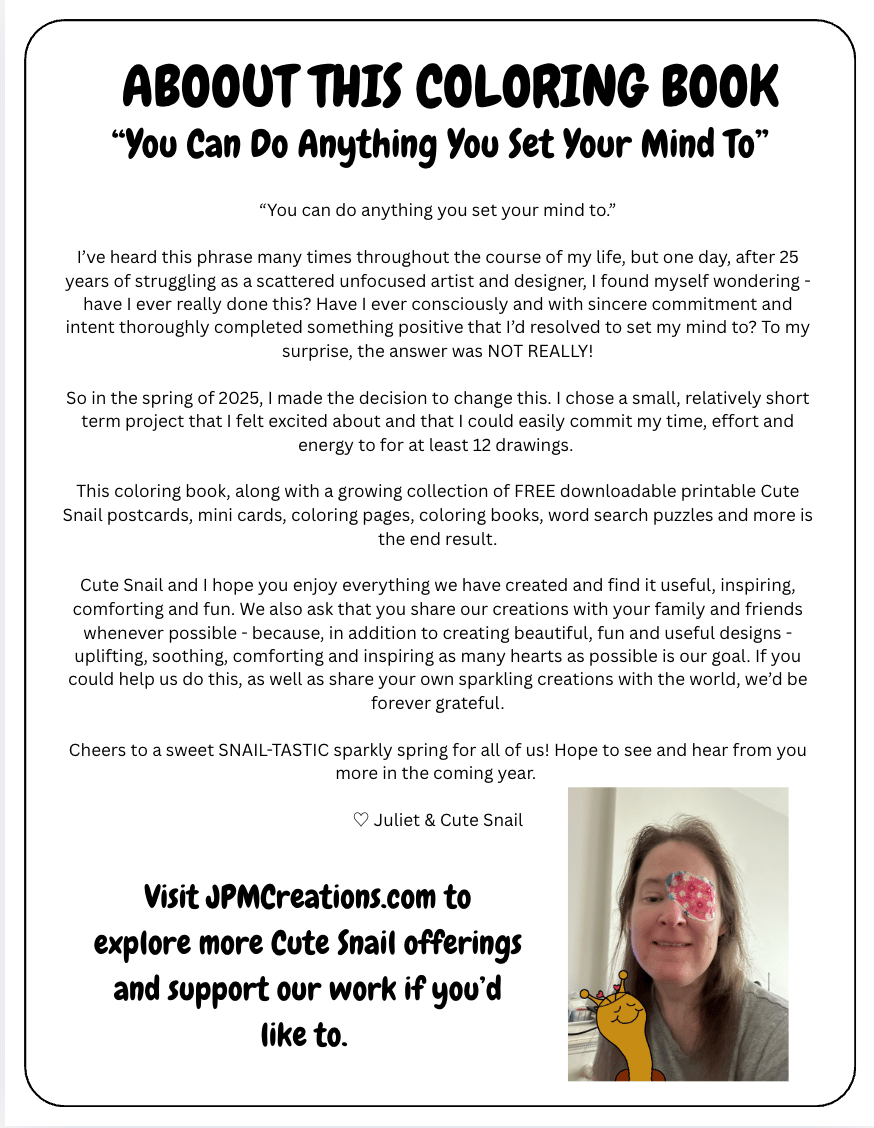 Cute Snail Spring Coloring Book (Back Cover)