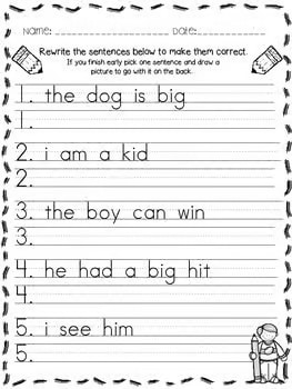 Fix-it Sentence Center CCSS L.1.2