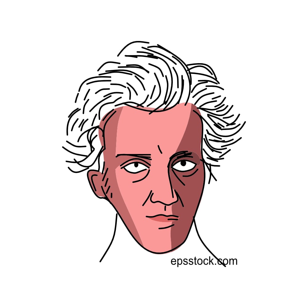 Soren Kierkegaard Portrait, flat vector illustration
