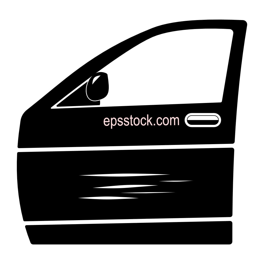 scratched car door, black isolated silhouette