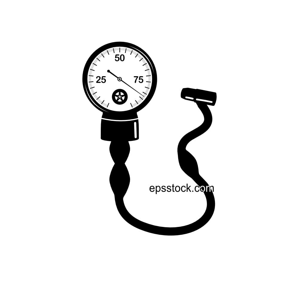 pressure gauge for car tyre pressure, black isolated silhouette