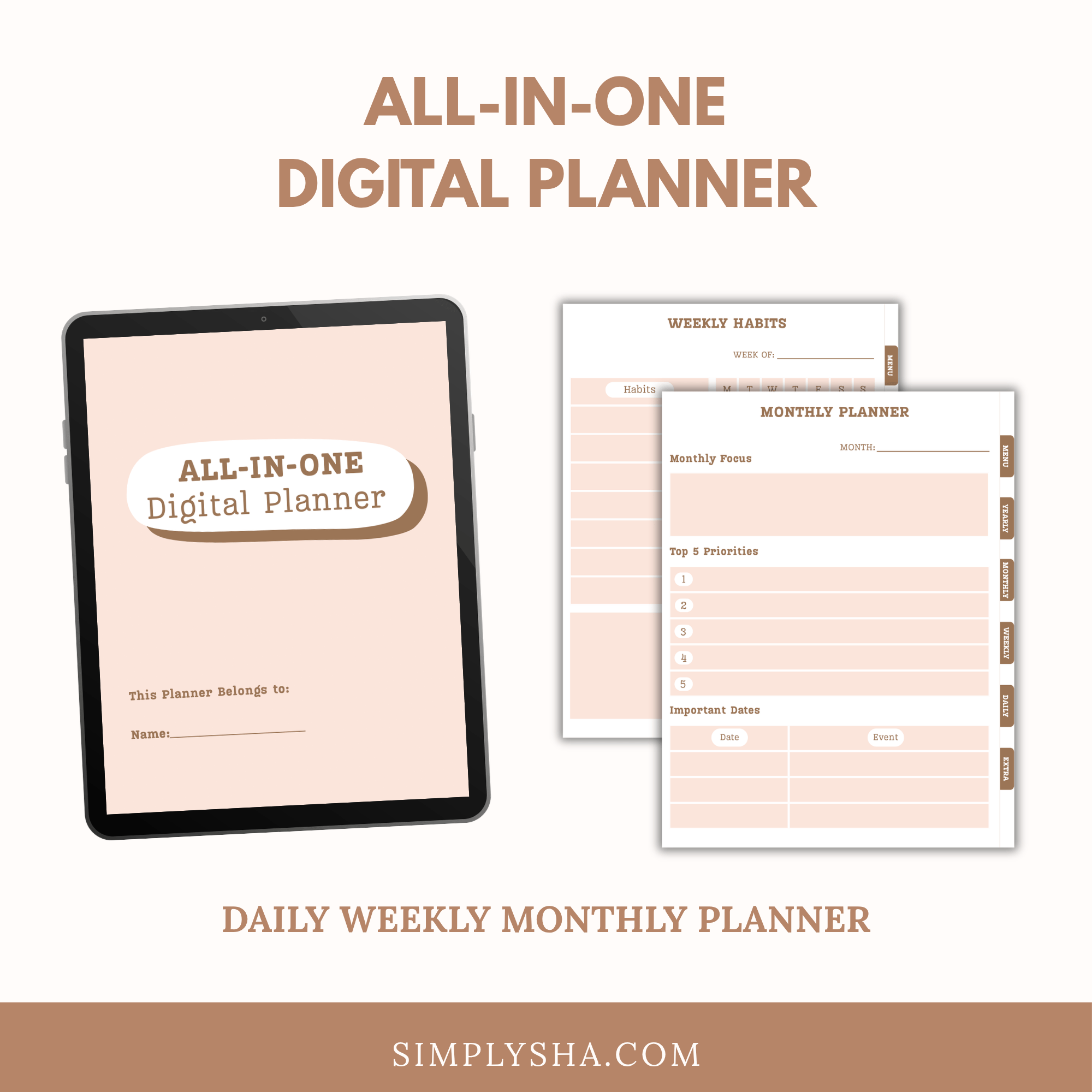 All-in-One Digital Planner for iPad & GoodNotes | Daily Weekly Monthly ...