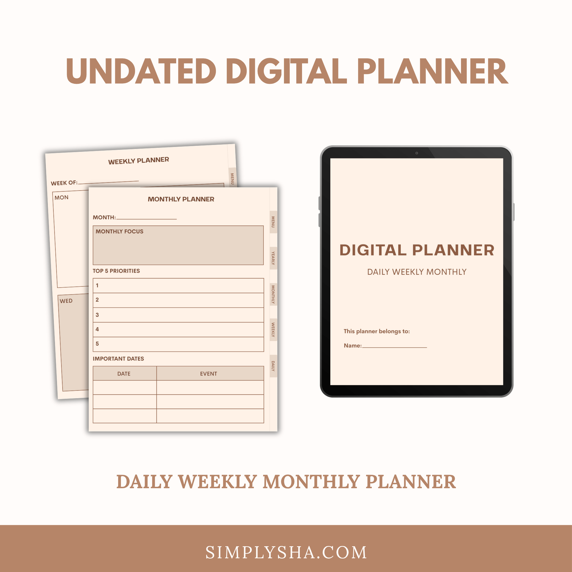 Undated Digital Planner for iPad & GoodNotes | Minimalist Daily Weekly ...