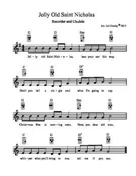 Jolly Old Saint Nicholas - for Bells and/or Boomwhackers, Recorder, Uke, Voice