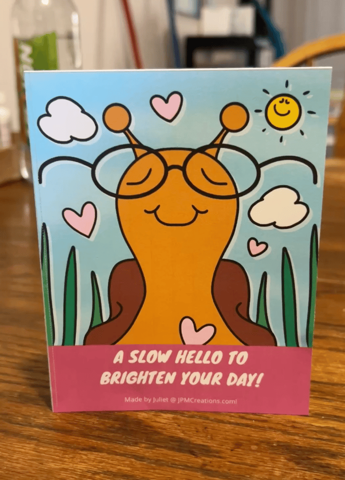 Cute Snail Slow Hello Bright Day Tent Postcard (Front -Colored Drawing 1)