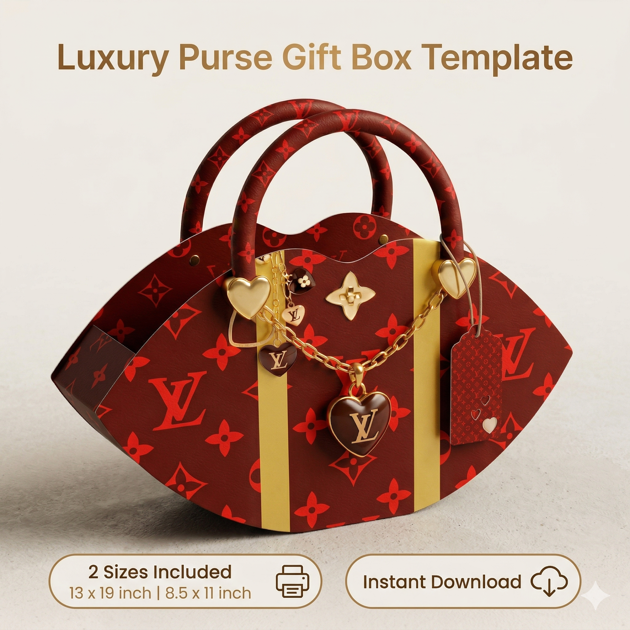 Mothers day Luxury Purse Gift Box Template, Printable Handbag Box ...