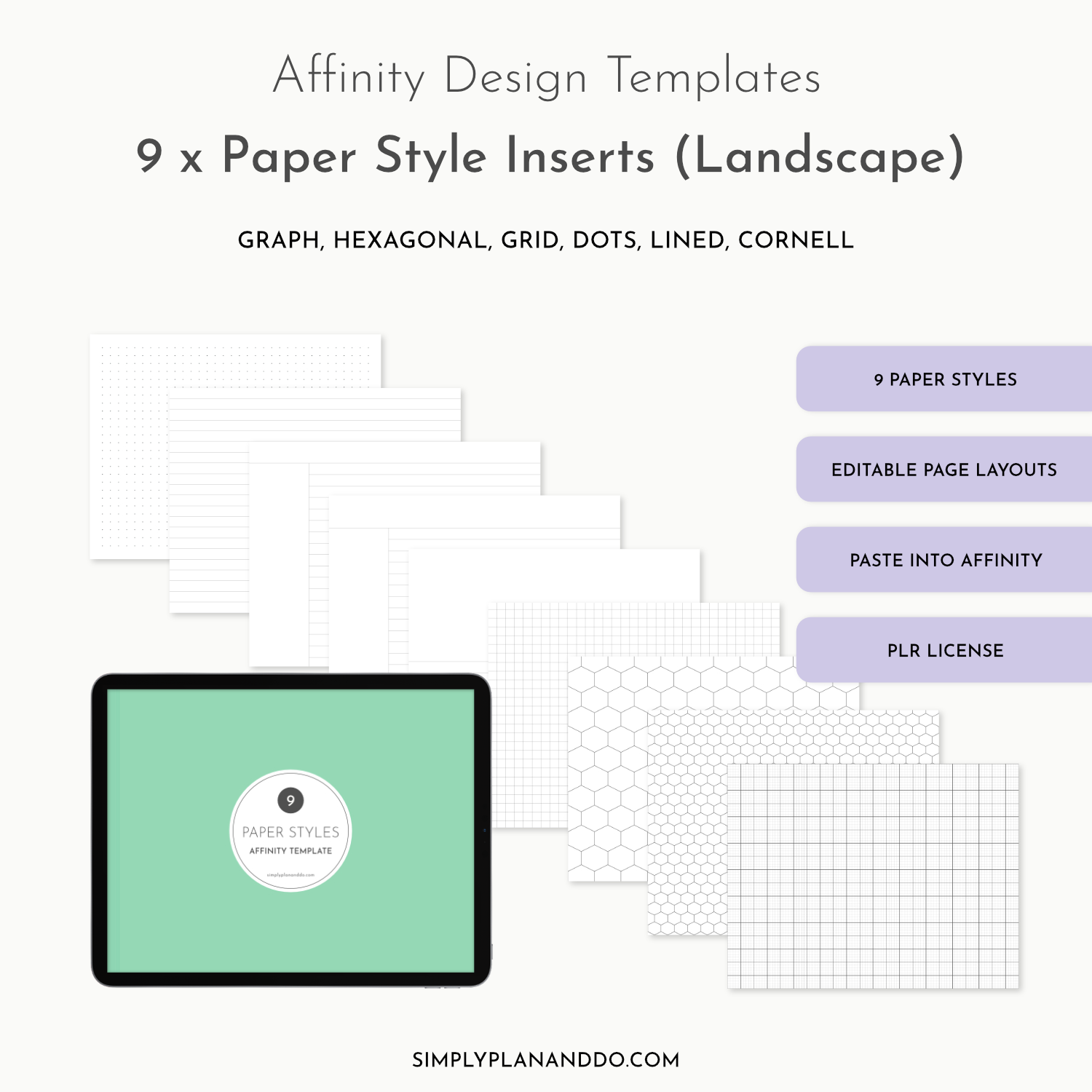 PLR Affinity by Canva Template | 9 x Paper Styles, Landscape