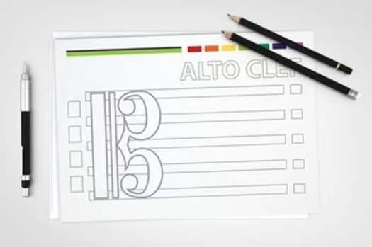 MUSIC: Musical Staff Exploration: Treble, Alto and Bass Clef Coloring Sheets