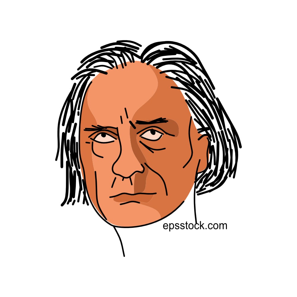 Franz Liszt Portrait, flat vector illustration