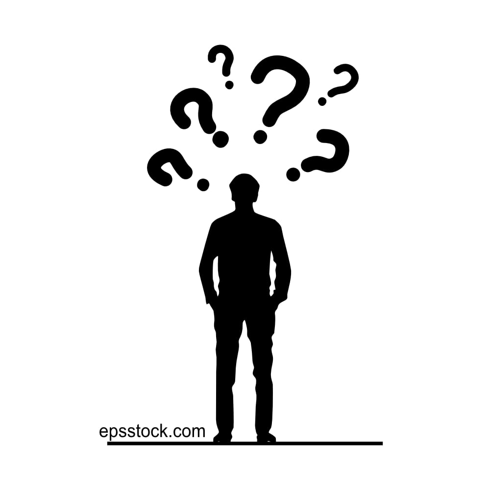 a guy with question marks above his head