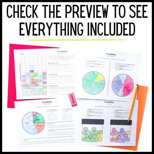 Probability - Games, Vocabulary, Spinners, Dice, Coins, Worksheets, Posters