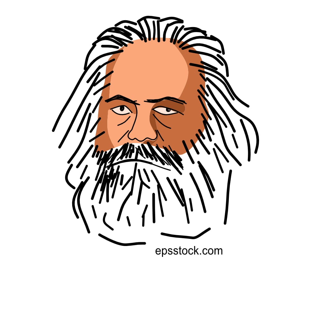 Karl Marx Portrait, flat vector illustration
