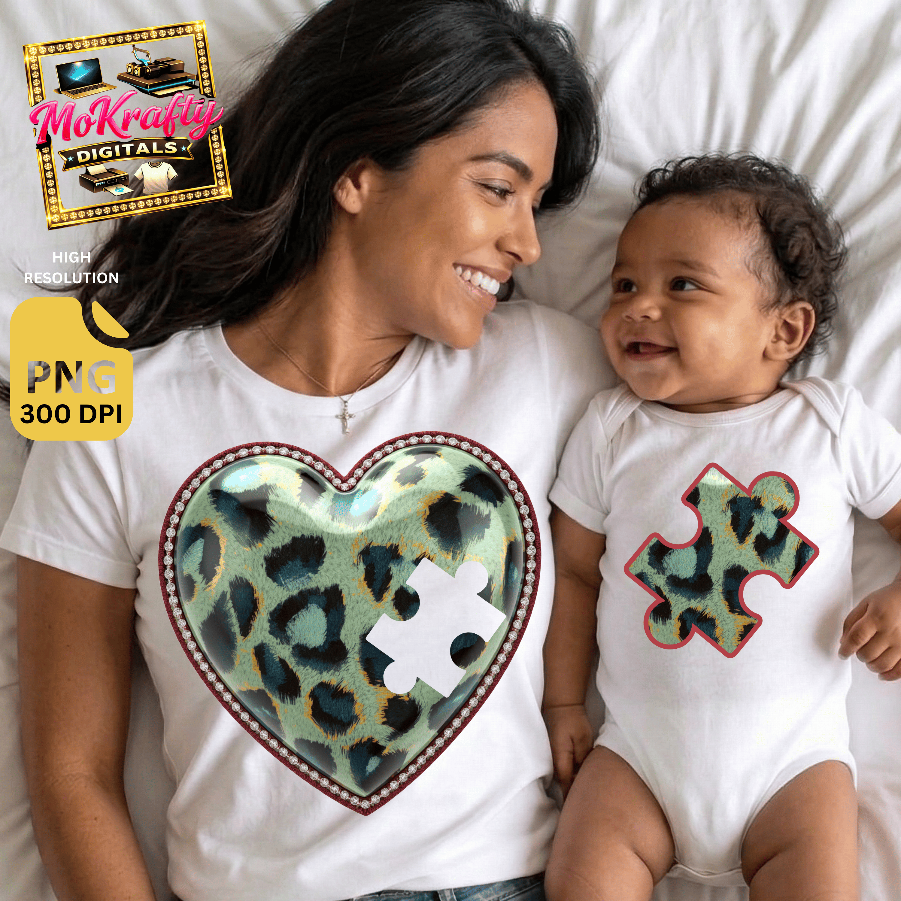 Mom & Baby Matching PNG Bundle | Puzzle Piece Heart Design | Autism ...