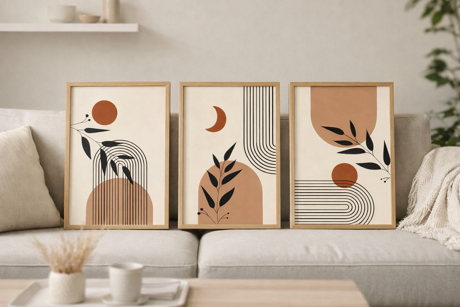 Abstract Botanical Line Art Print Set, Boho Modern Decor (Digital ...