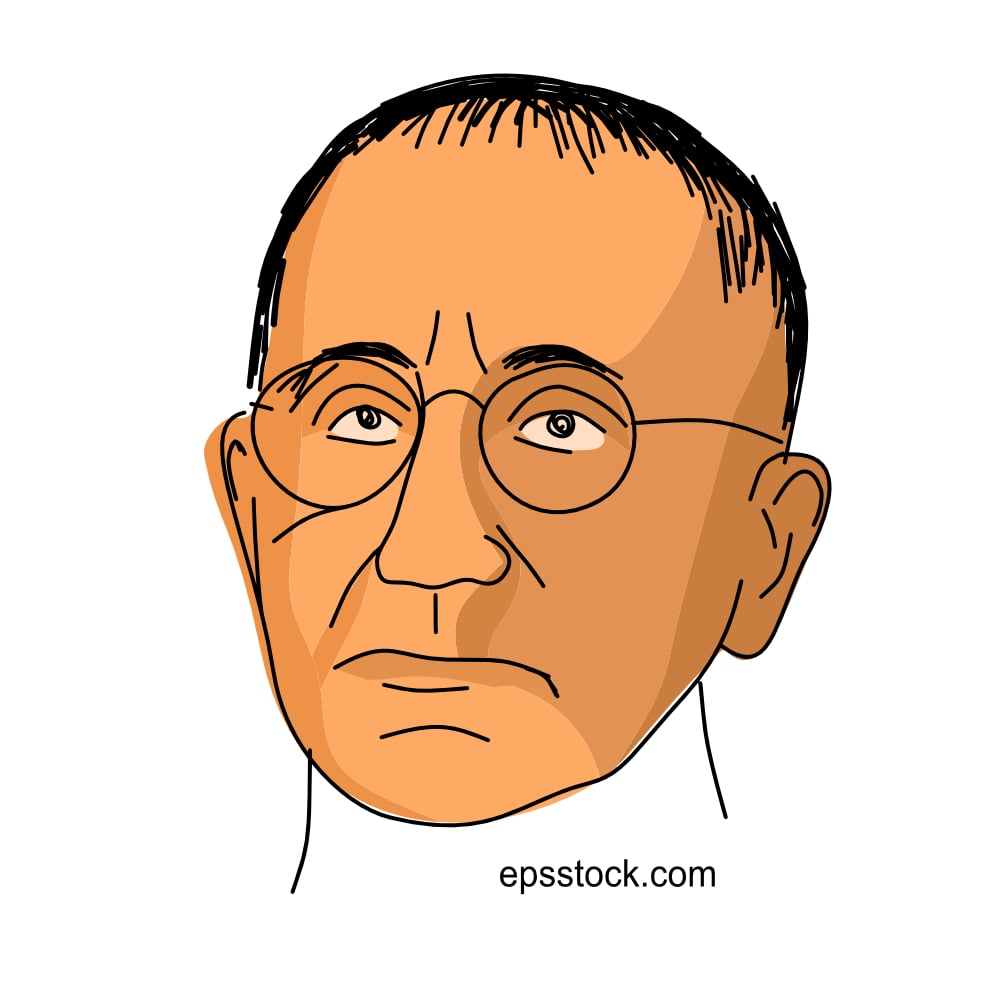 Bertolt Brecht portrait, flat vector illustration