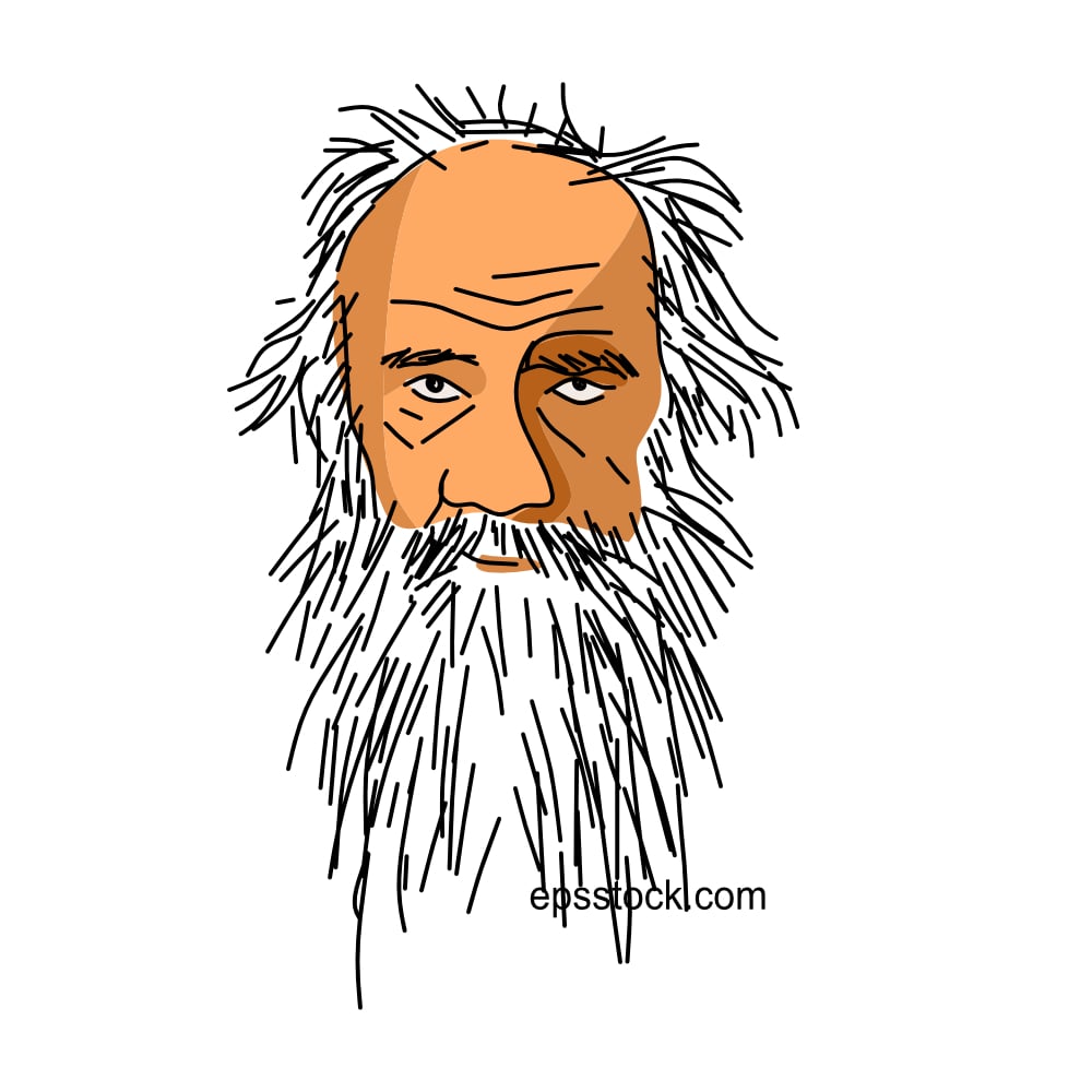 Lev Tolstoy portrait, flat vector illustration