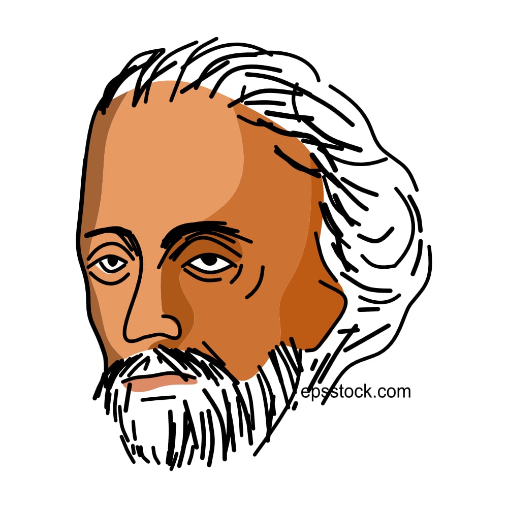 Edmund Spenser portrait, flat vector illustration