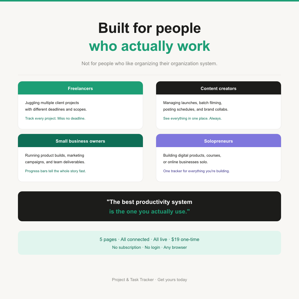 Project & Task Tracker — Interactive Web App (No App Required)