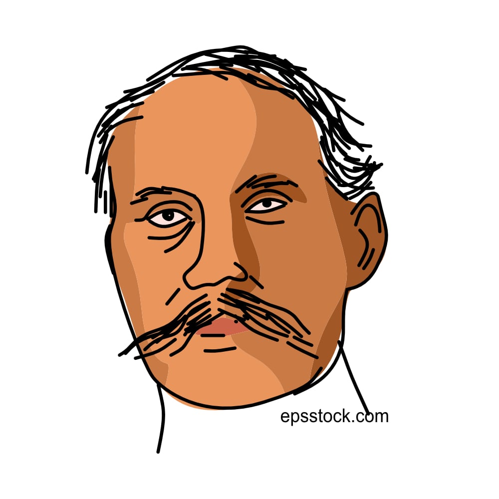 Edward Elgar Portrait, flat vector illustration