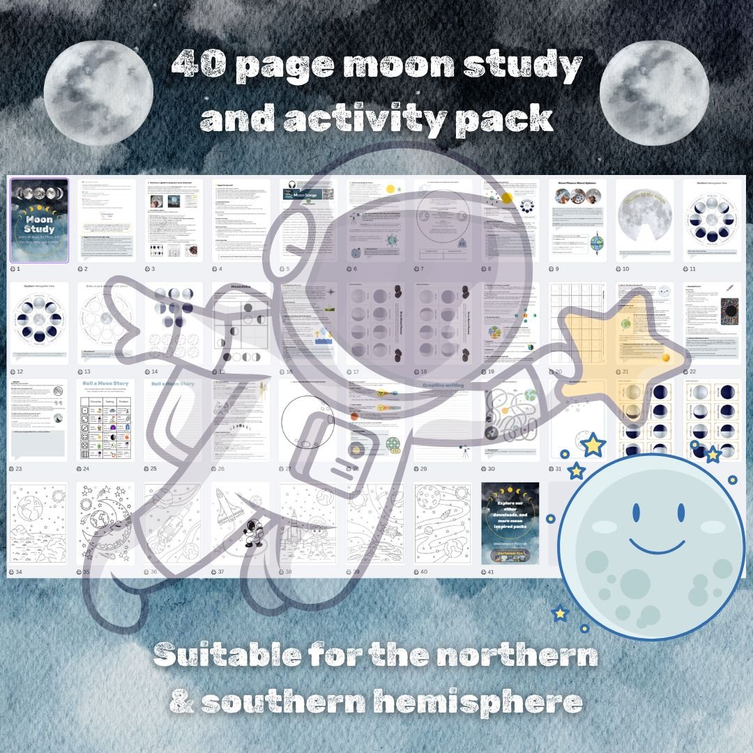 Moon topic for kids. Printable activity pack - crafts, puzzles, science & lunar learning