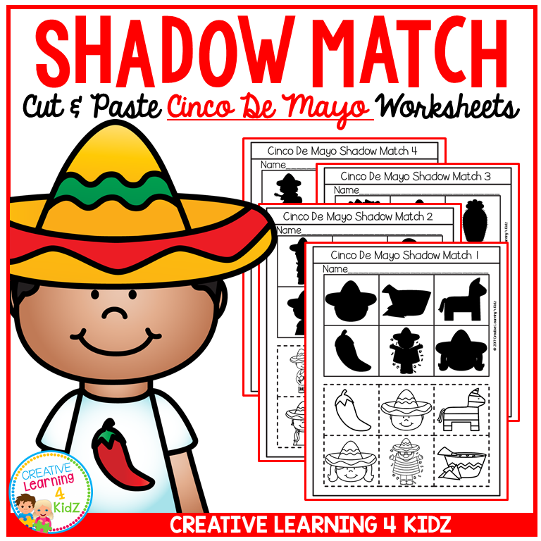 Shadow Matching Cinco de Mayo Cut & Paste Worksheets Visual Discrimination