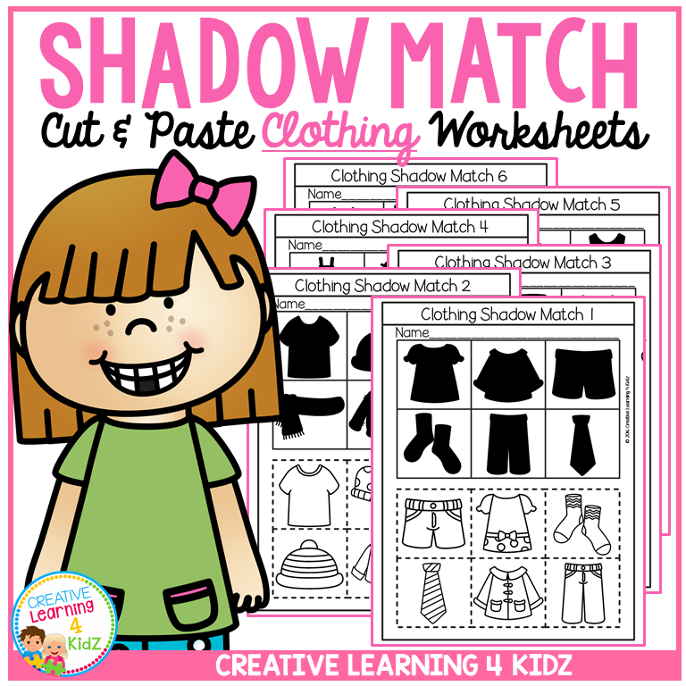 Shadow Matching Clothing Cut & Paste Worksheets Visual Discrimination ...