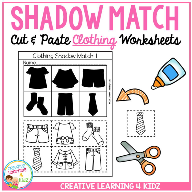 Shadow Matching Clothing Cut & Paste Worksheets Visual Discrimination ...