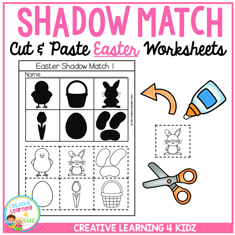 Shadow Matching Easter Cut & Paste Worksheets Visual Discrimination for ...