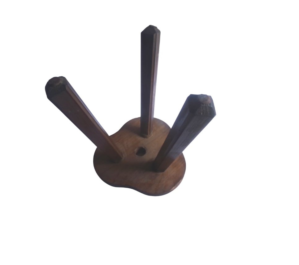 Tripod Milking Stool, Seat with hand-carved flower petal motif