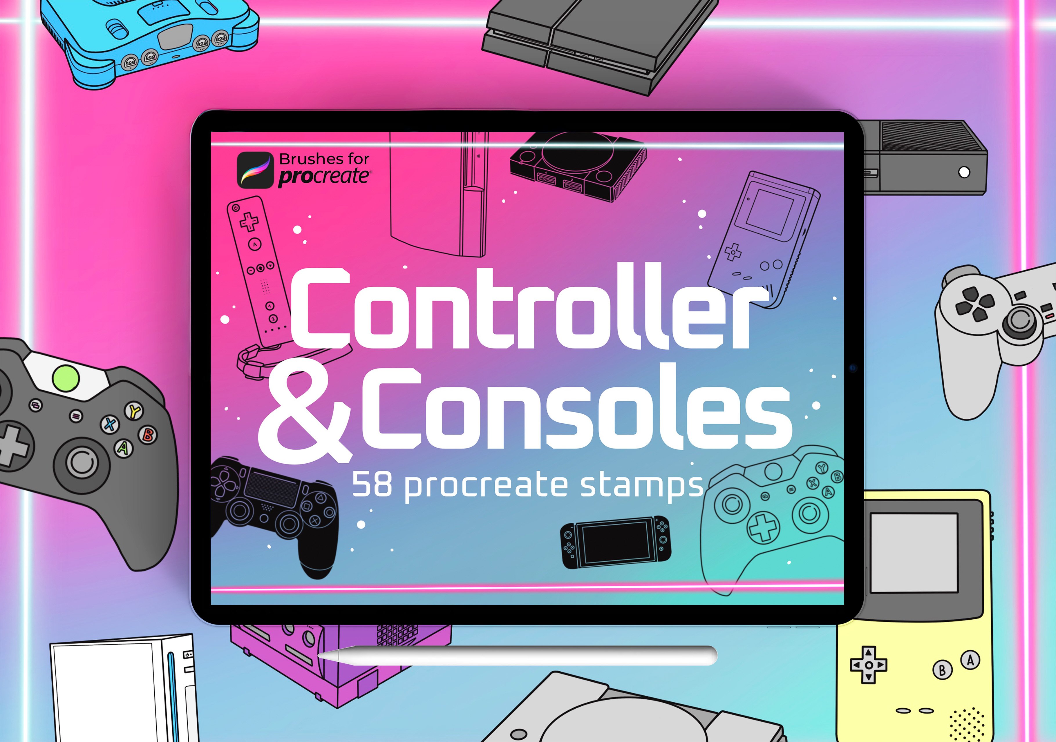 50 Procreate gaming stamp brushes: consoles and controller - Payhip
