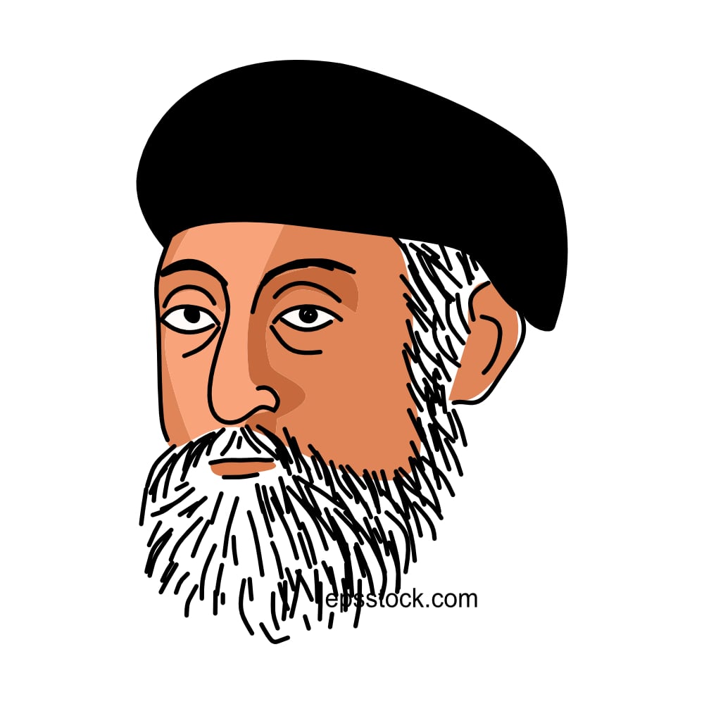 Amerigo Vespucci portrait, flat vector illustration
