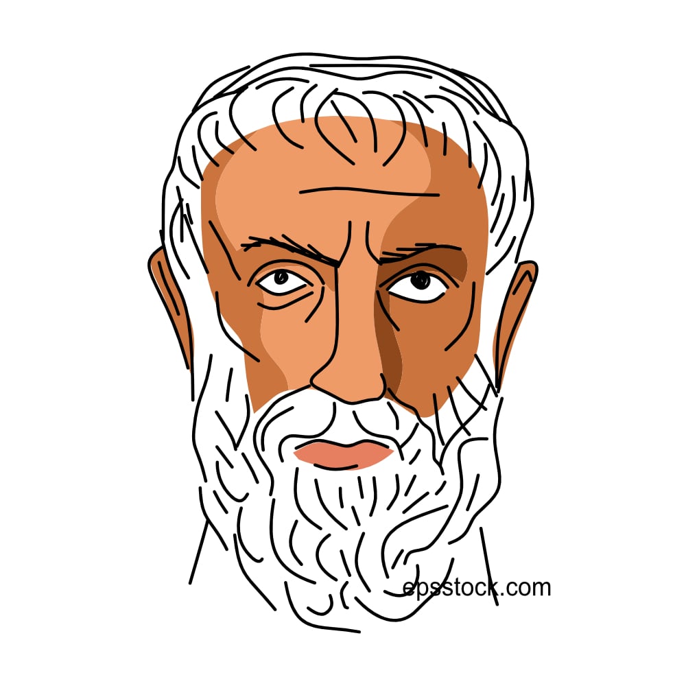 Xenophanes portrait, flat vector illustration