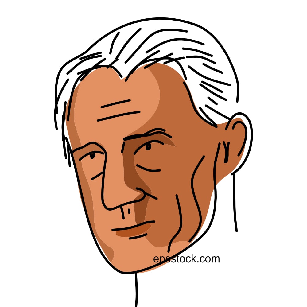 Maurice Ravel portrait, flat vector illustratio
