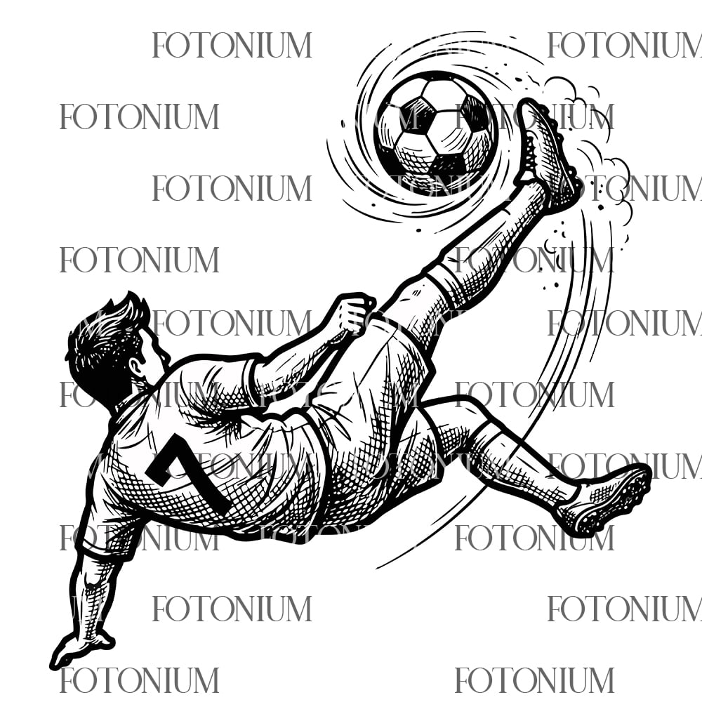 Vector Illustration Hand Drawn Football Action - Soccer Player Sketch Illustration Line Art