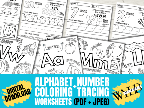 Alphabet Coloring 1 to 10 Number Tracing
