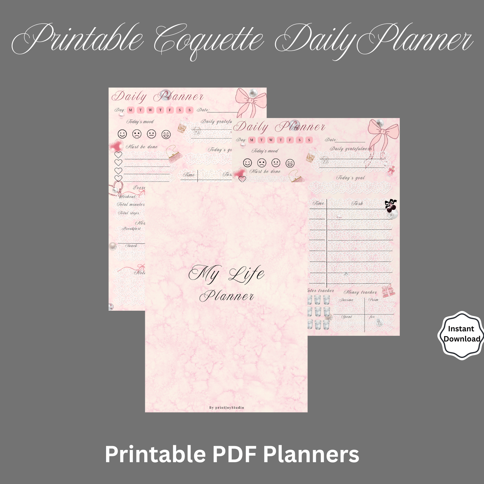 Coquette Daily Planner | Bow Aesthetic Printable Day Planner | Hourly ...