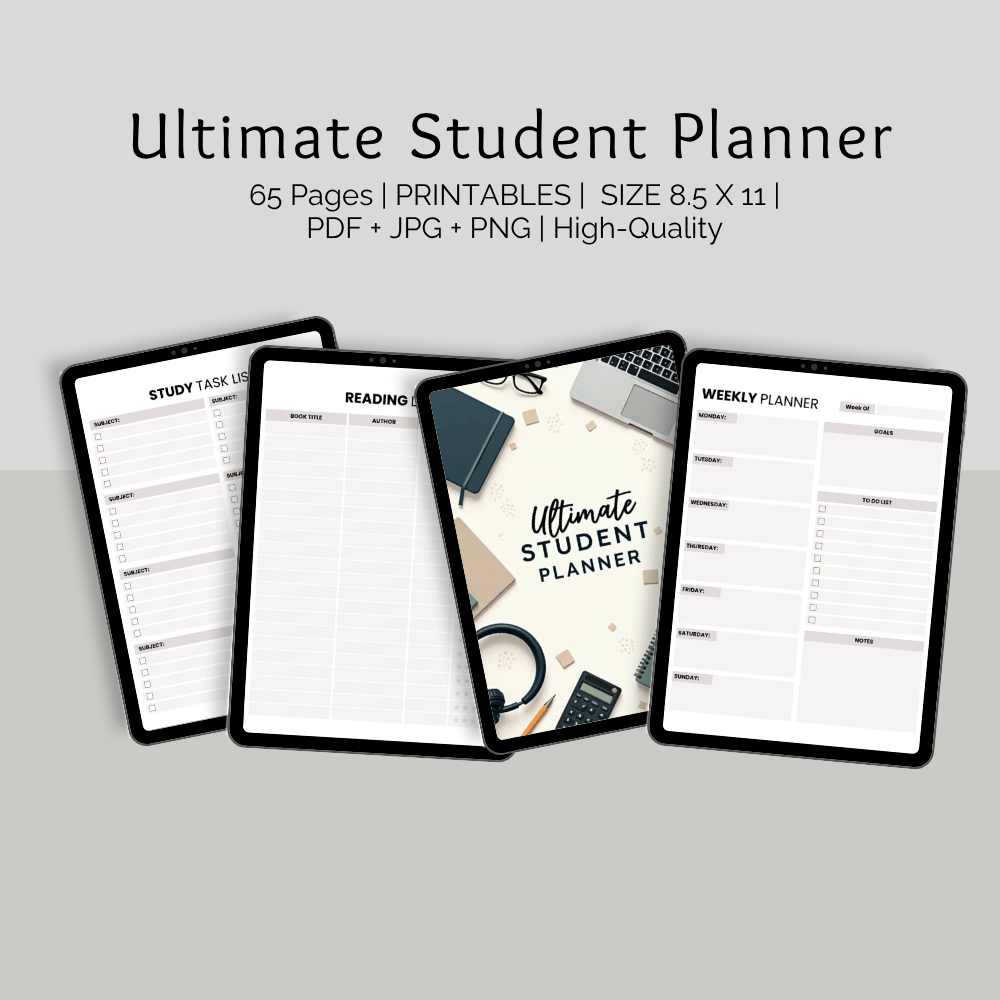Ultimate student planner printable 65 pages academic planner PDF JPG PNG